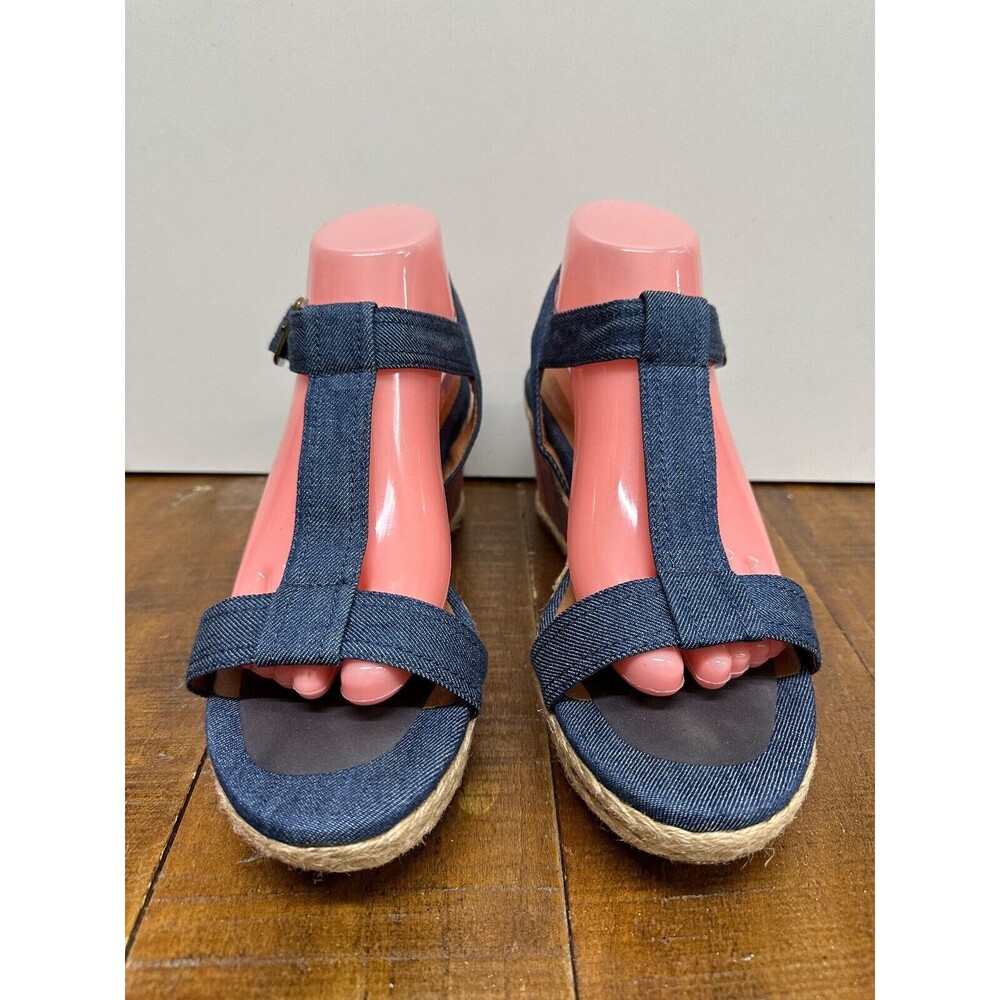 Suzzato women size 10 41 ankle buckle strap denim fabric upper wedge heel sandal